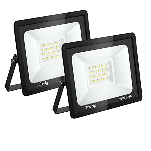 toobettp 30W LED Strahler Außen, IP66 Wasserfest LED Strahler, Superhell 3000LM Fluter Flutlicht 6500K Kaltweiß, Scheinwerfer Aussenstrahler für Gärten, Innenhöfe, Garage, Hotel, 2-teilig von toobettp