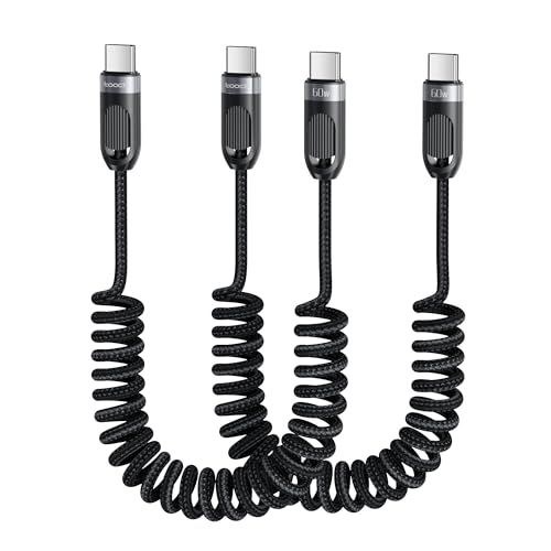 toocki Spiralkabel USB C Kabel, [1.5M 2er Pack] 60W PD Schnellladekabel mit Nylon geflochten & Federdesign, USB C Datenkabel von toocki