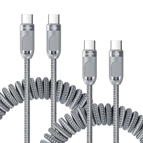 toocki Spiralkabel USB C Kabel, [1.5M 2er Pack] 60W PD Schnellladekabel mit Nylon geflochten & Federdesign, USB C Datenkabel von toocki