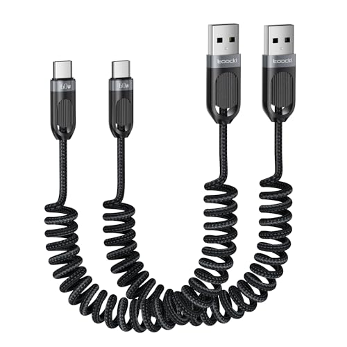 toocki Spiralkabel USB C auf USB C, [1.5M 2er Pack] 3A Coiled Ladekabel,Schnellladekabel für Android Auto Carplay,iPhone 16/15 Series,Galaxy S24 Ultra S23 FE S22 S21,Google Pixel, Xiaomi-Grau von toocki