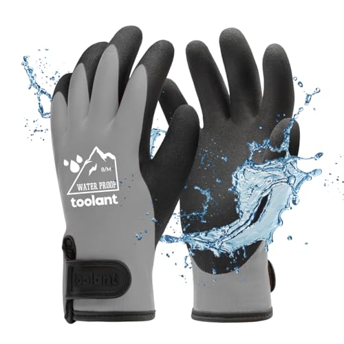 toolant 100% Waaserdichte Arbeitshandschuhe für Herren und Damen, Arbeitshandschuhe Winter für kaltes Wetter, Touchscreen, Warme Thermohandschuhe (Grau, Mittel (Packung von 1)) von toolant