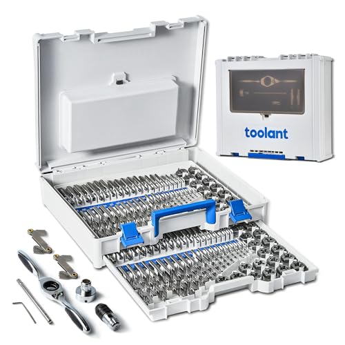 toolant 127-teiliges SAE/Metrisches Gewindebohrer-Set mit Ratsche SAE metrisches Gewindebohrer und Schneideisen-Set Standard mit Bohrer-Kombination zum Einfädeln von toolant