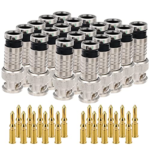20 STÜCKE BNC Kompression Connector 75 Ohm Coupler mit Kupferstift für RG58-59 Crimper Video Plug Extension Koaxial Siam Cable Crimper Adapter Male CCTV Home Security Camera Antena System von toolco