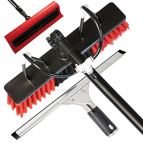 toolmacher Waschbürste mit Teleskopstiel 6m [5 Jahre GARANTIE] inkl. Fensterabzieher und Schneeschieber - Teleskop Waschbürste - Terrassendach Reiniger - Wintergarten Reinigungsset von toolmacher