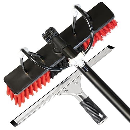 toolmacher Waschbürste mit Teleskopstiel inkl. Fensterabzieher 6m [5 Jahre GARANTIE] - Teleskop Waschbürste - Terrassendach Reiniger - Teleskopstange Fensterreinigung - Wintergarten Reinigungsset von toolmacher