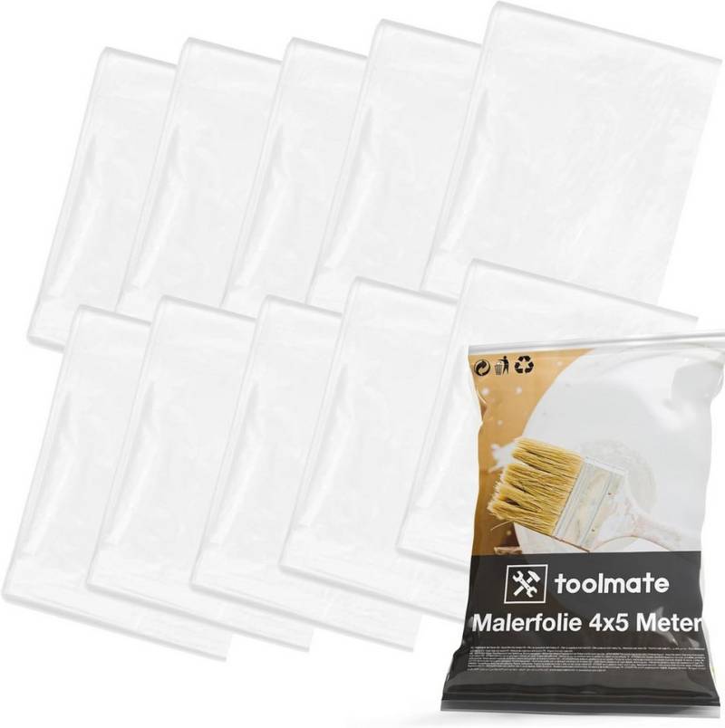 toolmate® Abdeckfolie 6x Malerfolie - 4x5 Meter & Abdeckfolie - 160 qm - Extra stark, (6er Set, 6-St., 6 Stück) von toolmate®
