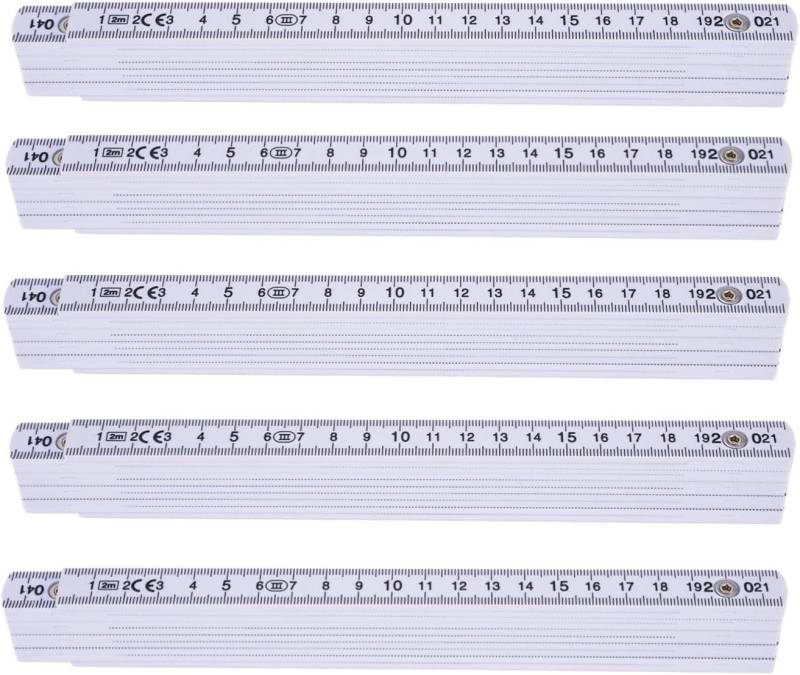 toolmate® Zollstock 5x Premium Werkzeug 200 cm - Gliedermaßstab 2m - Meterstab weiß, UV-resistente Druck / mit stabilem Drehgelenk von toolmate®