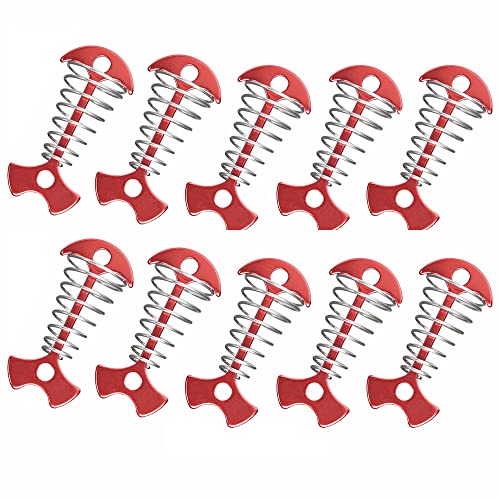 Aluminiumlegierung Fishbone Deck Anchor Pegs Portable Camping Zelt Nagel mit Federschnalle Outdoor Camping Zubehör 10 Stück Rot von tooloflife