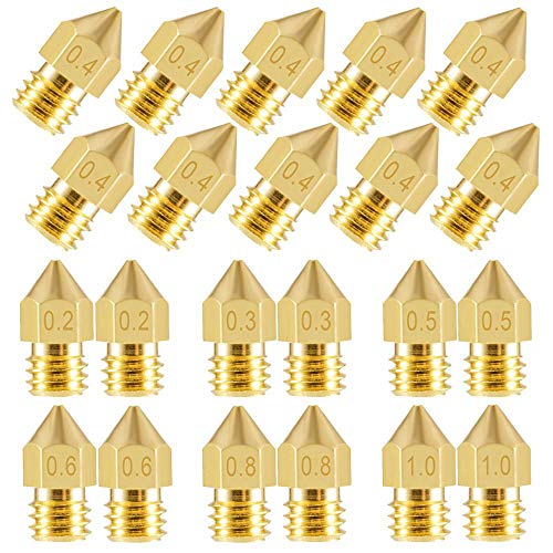 30PCS 3D Drucker Düse MK8 Extruder Nozzle 0.2 mm, 0.3 mm, 0.4 mm, 0.5 mm, 0.6 mm, 0.8 mm, 1 mm Extruder Druckkopf für 3D Drucker Makerbot Creality CR-10 mit Aufbewahrungsbox von tooloflife