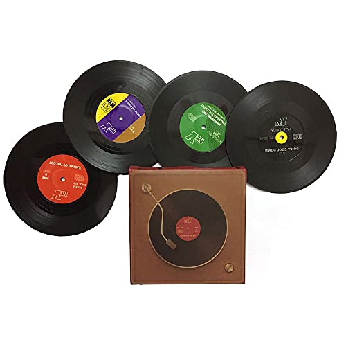 4 Stück Retro-Vinyl-Untersetzer, Tassen-/CD-/Schallplatten-Untersetzer, Platzsets, für kalte und heiße Getränke, Tischuntersetzer von tooloflife
