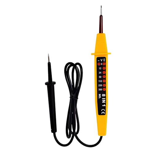 8 in 1 Spannungstester, Spannungsprüfer Zweipolig 6 bis 380 Volt Spannungsprüfer Tester für Wechsel- und Gleichspannungen Anzeige mit 8 LEDs, Schwarz/Gelb von tooloflife