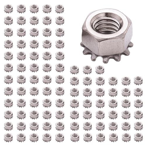 K-Sicherungsmuttern mit externer Zahnscheibe, 100 Stück, M5 Karbonstahl, Sechskantmutter für Befestigungselemente von tooloflife