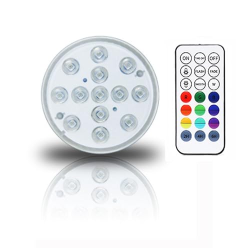 Tauchbares LED-Licht, IP68 wasserdichte Pool-Lichter mit kabelloser Fernbedienung, 13 helle Perlen, 16 RGB-Farbwechsel-LED-Duschlicht für Party, Festival, Pool (1 Stück) von tooloflife