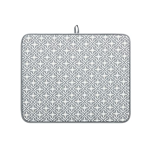 tooloflife Abtropfmatte für Küche, Mikrofaser und Polyesterfaser, schnell trocknend, hitzebeständig, Blattmuster, Grau, 1 Stück von tooloflife