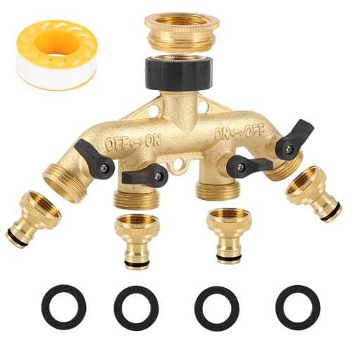 4-Wege-Messing-Wasserhahn, robuster Außenschlauch-Verteiler, Wasserrohr-Verteiler, individuelles Absperrventil mit 4 einzelnen 1,9 cm Wasserhähnen und 1,9 cm auf 1,27 cm Wasserhahnanschluss für von tooltitan