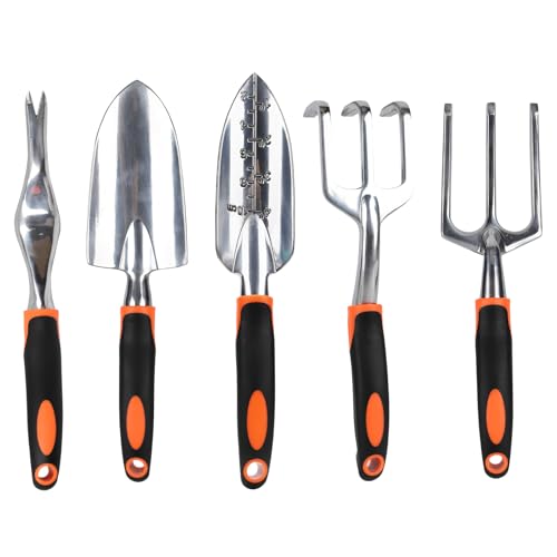 Gartengeräte, Gartengeräte-Set, Leichte Aluminiumlegierung Rostbeständig, Gartengeräte-Set, ideale Gartengeschenke, Gartengeräte mit Handschuhen (Orange 5 Stück) von tooltitan