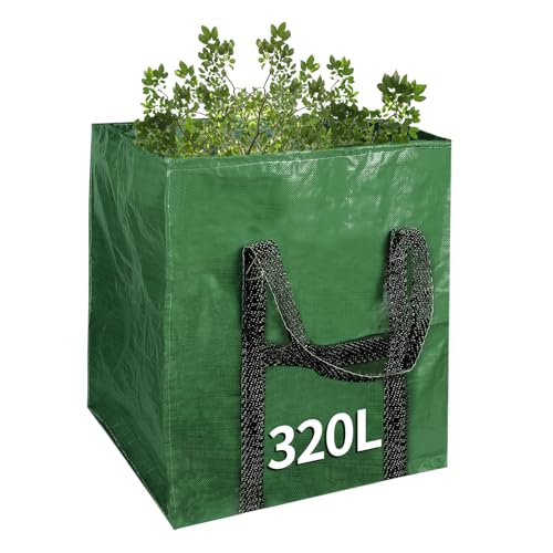 Großer Jumbo-Gartenabfallsack, strapazierfähig, mit Griffen, Gras, 320 l (68 x 68 x 70 cm) von tooltitan
