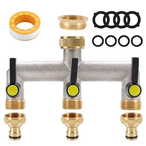 Wasserhahn Wasserverteiler, Verlängerter Griff, 3/4 Zoll Messing Wasseranschluss Verteiler，Verteiler 3/4" Adapter 3/4" für Geräte/Gartenschläuche (3 Wege Verteiler - Verlängerter Griff) von tooltitan