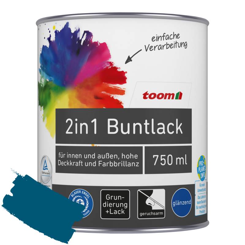 toom 2in1 Buntlack 'Blaupause' enzianblau glänzend 750 ml von toom