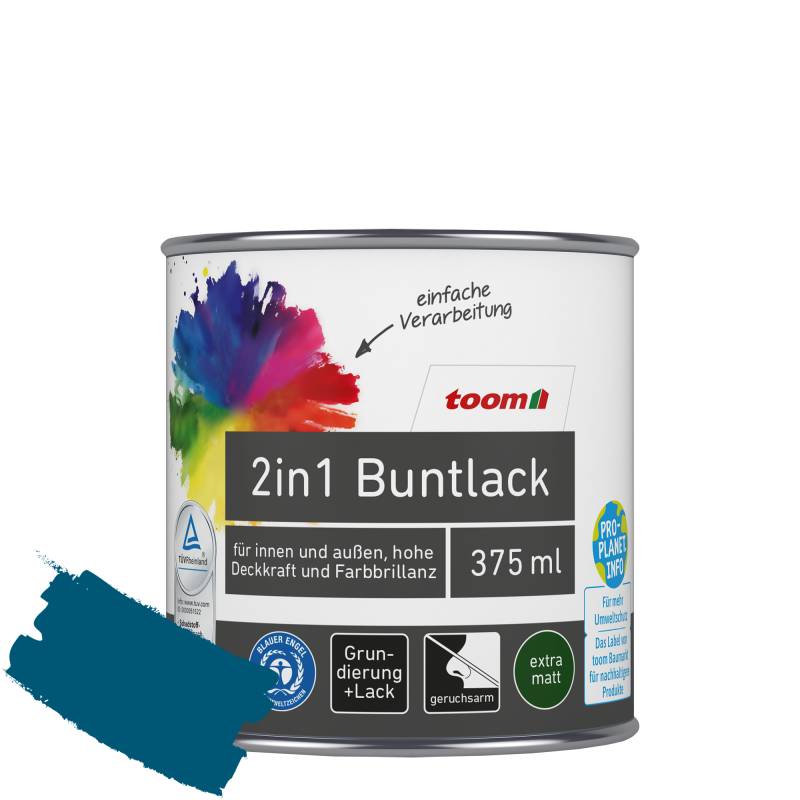 toom 2in1 Buntlack 'Blaupause' enzianblau matt 375 ml toom 2in1 Buntlack 'Blaupause' enzianblau matt 375 ml von toom