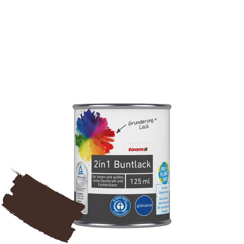 toom 2in1 Buntlack 'Edelbraun' schokobraun glänzend 125 ml von toom