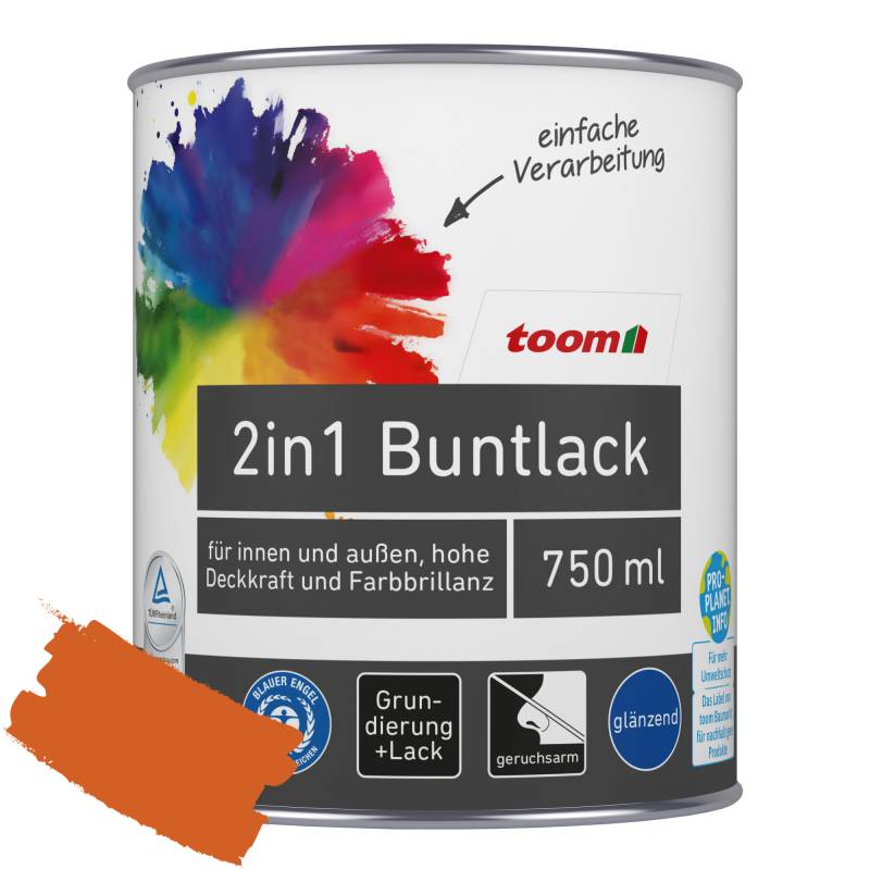 toom 2in1 Buntlack 'Feuerglut' orange glänzend 750 ml von toom