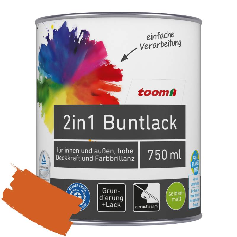 toom 2in1 Buntlack 'Feuerglut' orange seidenmatt 750 ml von toom