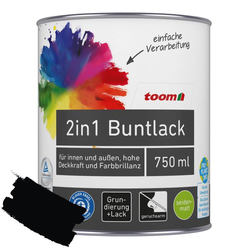toom 2in1 Buntlack 'Mitternacht' tiefschwarz seidenmatt 750 ml von toom