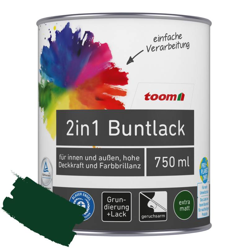 toom 2in1 Buntlack 'Morgentau' moosgrün matt 750 ml von toom