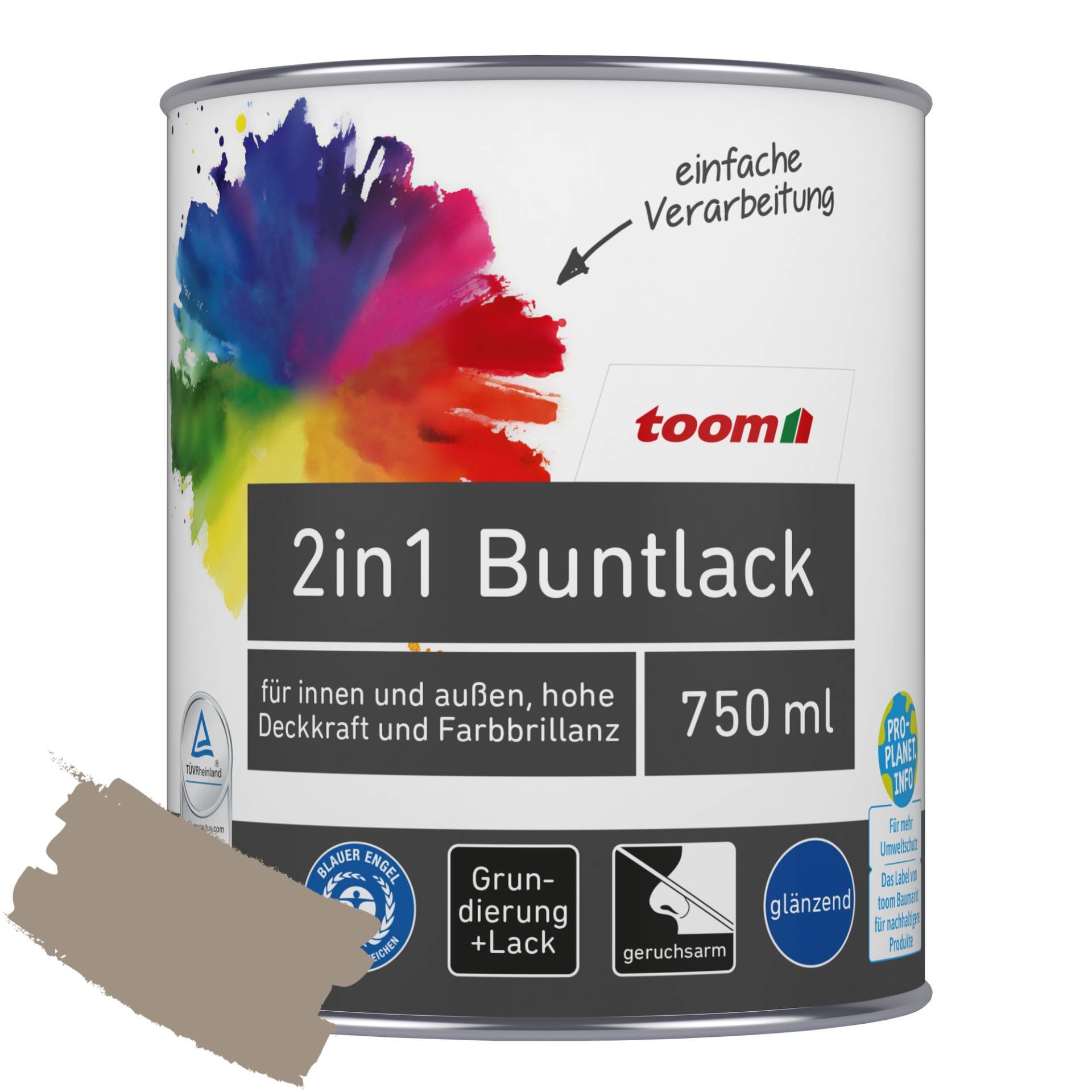 toom 2in1 Buntlack 'Treibholz' hellbraun glänzend 750 ml von toom