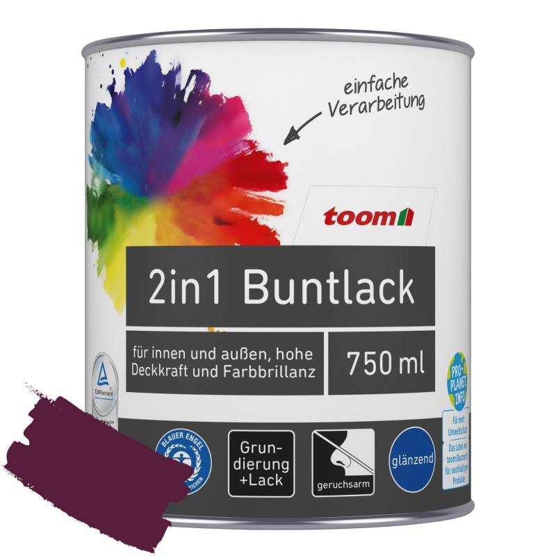 toom 2in1 Buntlack merlotfarben glänzend 750 ml von toom