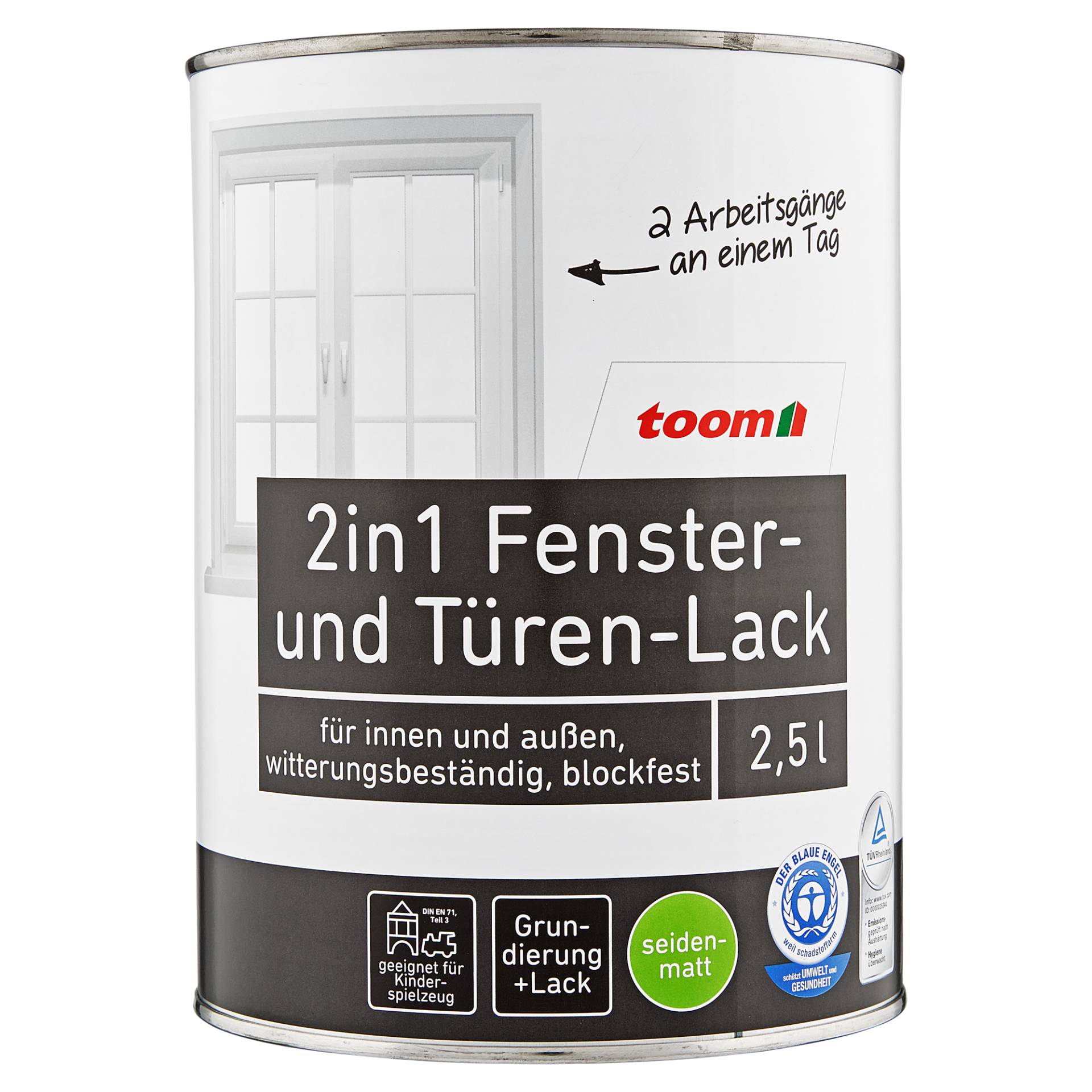 toom 2in1 Fenster- und Türenlack weiß seidenmatt 750 ml von toom
