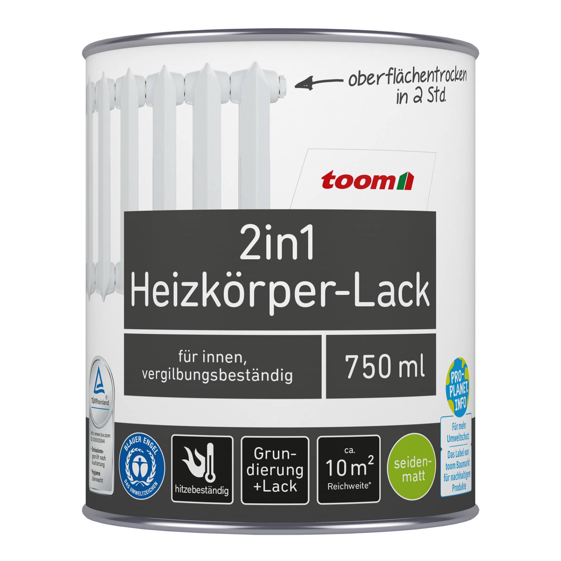 toom 2in1 Heizkörperlack weiß seidenmatt 750 ml von toom