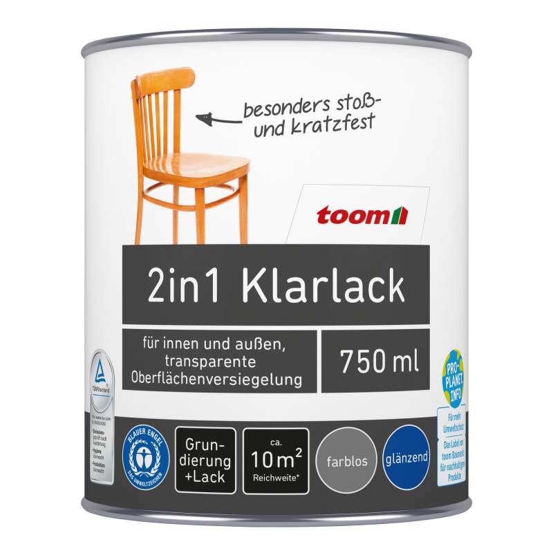 toom 2in1 Klarlack transparent glänzend 750 ml von toom