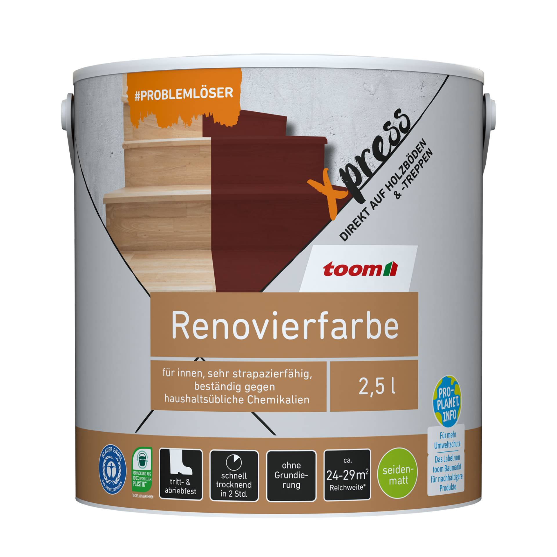 toom Renovierfarbe für Holzböden- und Treppen betongrau seidenmatt 2,5 l von toom