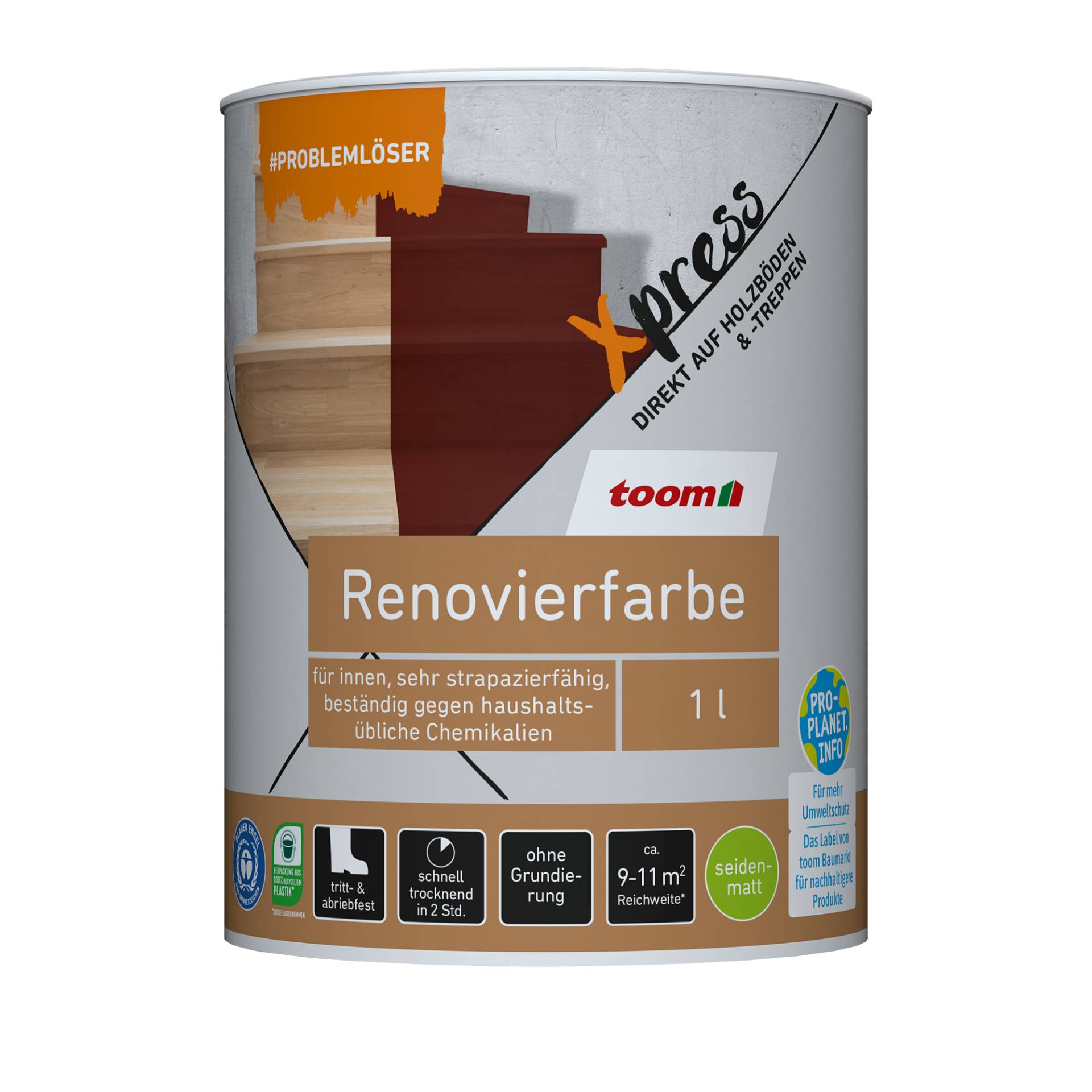 toom Renovierfarbe für Holzböden- und Treppen cremeweiß seidenmatt 1 l toom Renovierfarbe für Holzböden- und Treppen cremeweiß seidenmatt 1 l von toom