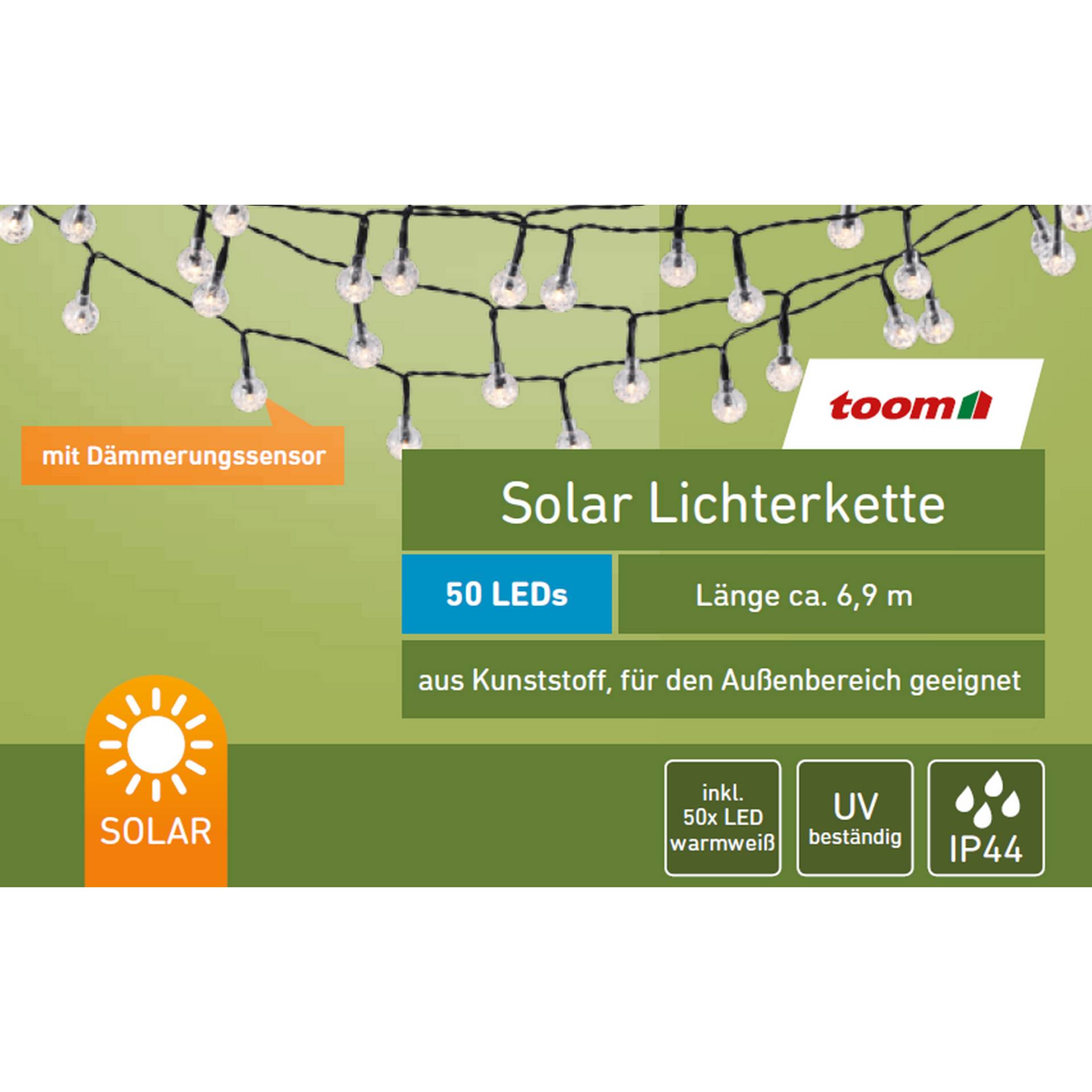 toom Solar-Lichterkette 50 LEDs warmweiß 690 cm toom Solar-Lichterkette 50 LEDs warmweiß 690 cm von toom