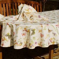Tischdecke, Oval, Jacquard, Ecru-Bunt, Schmetterlinge von topangebote