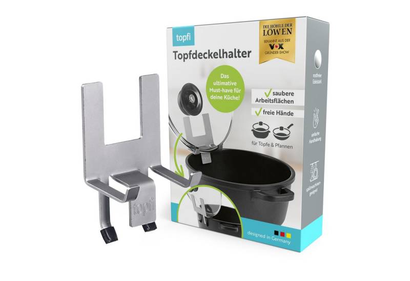 topfi Überkochschutz Topfdeckelhalter für Töpfe & Pfannen, (1-tlg), Der Küchenhelfer für eine freie & saubere Arbeitsfläche beim Kochen von topfi