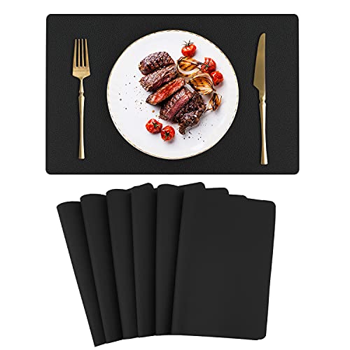 Toprance Tischsets Lederoptik Abwischbar 6er Set 42x30cm Platzset Schwarz PU Leder Hitzbeständig Tischdecken für Hause Küche Restaurant und Hotel von toprance