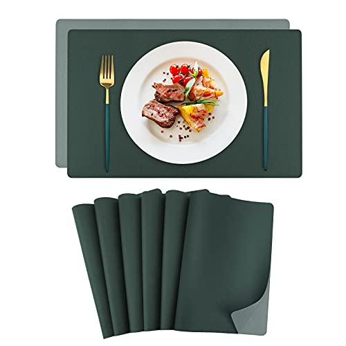 Toprance Platzset PU Leder Grün Zweifarbige Platzdechcken 6er Sets Hitzebeständig Kunstleder Minzgrün 42x30cm für Esszimmer Küche Restaurant Tassen von toprance