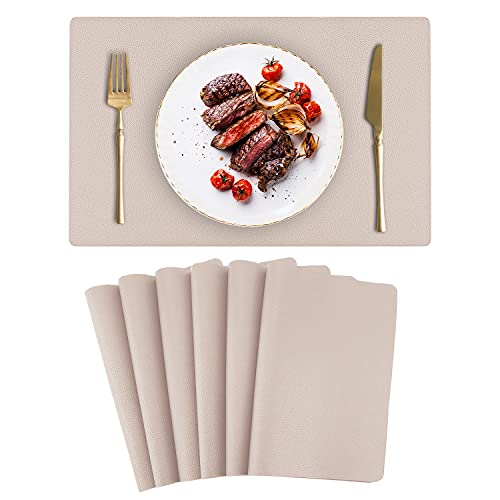 Toprance Platzsets Lederoptik 6er Set Beige Abwischbar, Hitzbeständig Tischset PU Leder Platzdecken Wasserdicht 42x30cm für Hause Küche Restaurant und Hotel von toprance