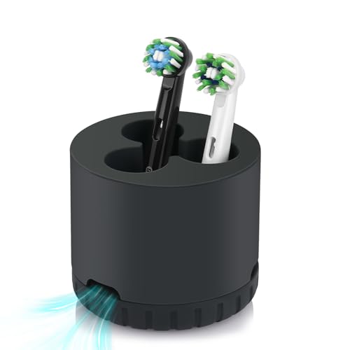 toprance Aufsteckbürsten Halter Lebensmittelgerechtes Silikon Rund Elektrische Zahnbürstenkopfhalter für 3 Zahnbürstenkopf, Abnehmbar Schwarz Zahnbürstenhalter für Alle Gängigen Bürstenköpfe (Rund) von toprance