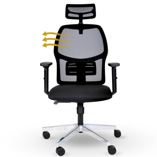 Topsit Bürostuhl Ergonomisch, Schreibtischstuhl mit Verstellbarer Armlehnen und Kopfstütze, Lendenwirbelstütze, Drehstuhl Wippfunktion, Chefsessel aus Mesh, Made in Italy von Topsit
