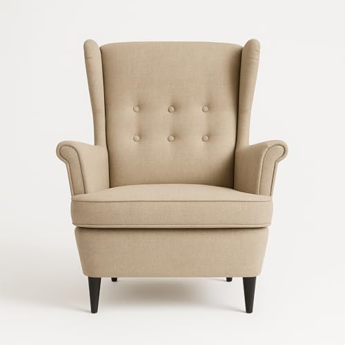 Topsit Ohrensessel aus Samt, Polstersessel mit Holzfüßen, Relaxsessel im Landhaus-Stil, ideal für Wohnzimmer und Leseecke (Sandbeige) von Topsit