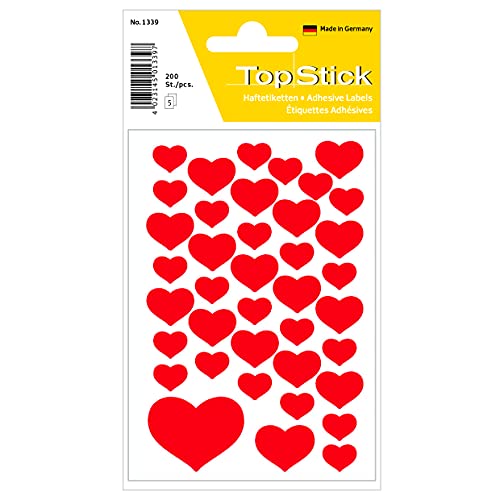 TopStick 1339 Aufkleber Herzen Rot klein mini, 2000 Stück, Herz Sticker, selbstklebend, Etiketten in Herzform für Valentinstag Liebe Hochzeit Geburtstag Scrapbooking Dekoration Geschenk Briefe Basteln von TopStick