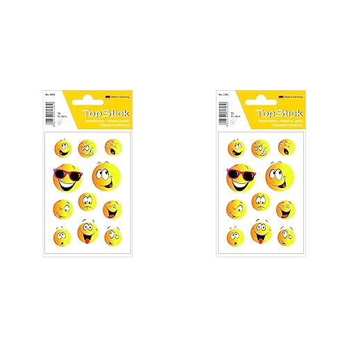 TopStick 1341 Sticker Happy Face (55 Aufkleber, Papier, matt) selbstklebende kleine Smiley Sticker für Mitbringsel, Geschenk, Geburtstag, Fotoalbum, Belohnung, Scrapbooking, gelb, Packung mit 2 von topstick