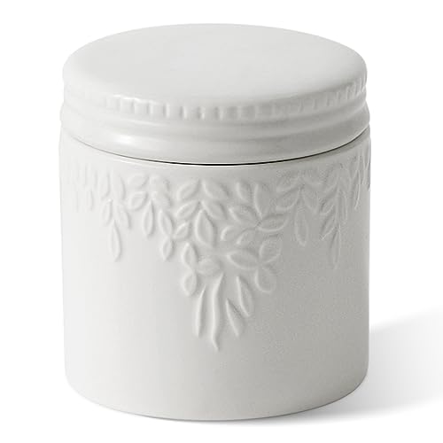 Toptier Buttertopf für Theke mit Wasserleitung, auf Anfrage streichbare Butter, Keramik-Butterbehälter zum Verlassen auf der Theke, französische Butterdose mit Deckel (weißes Blatt) von toptier