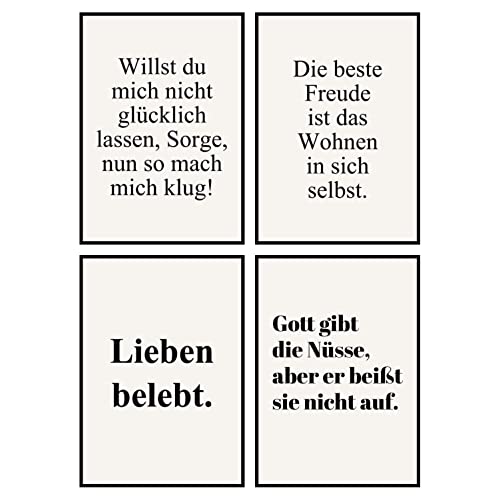 Posterset Goethe 4 Poster DIN A4 schwarz weiß Motivation - Affirmationen Schlafzimmer Küche Wandbild Wanddeko Poster Set ohne Rahmen Affirmationsbilder von tosami