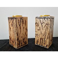 Kerzenständer, Kerzenhalter Aus Holz, Rechteckiger Kerzenhalter, Kerzenhalter Mit Lichtenberg Strahlen Verziert, Leuchter, Lichtenberg Strahlen von tossart